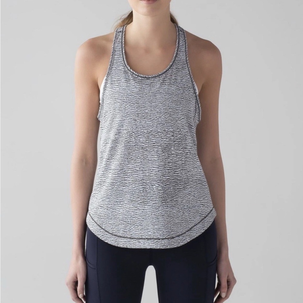 Lululemon Long Distance Tank Sheer Luon Pebble Jacquard White Black Size 4‎